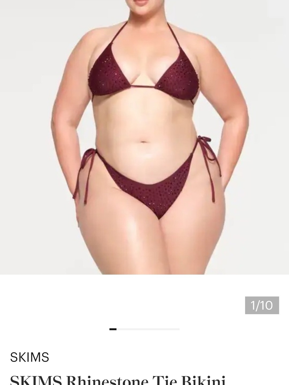 SKIMS Wine Bikini Bar  Rhinestone Tie Bikini Bottom